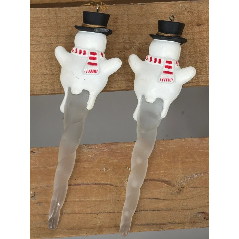 2 Hallmark Snowman Icicle Christmas Ornaments Frosted Winter‎ Holiday Decor